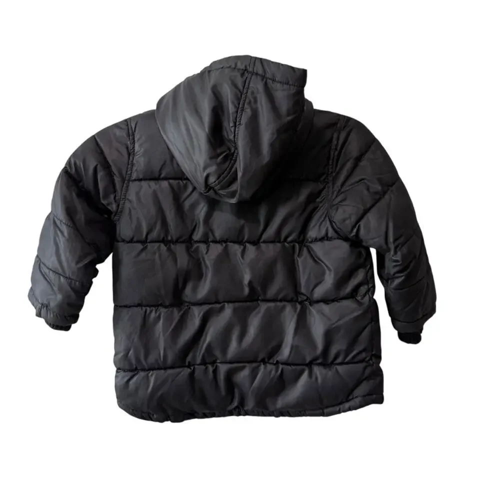 Old Navy Hooded Puffer Jacket with Bright Red Interior Black Size 3T